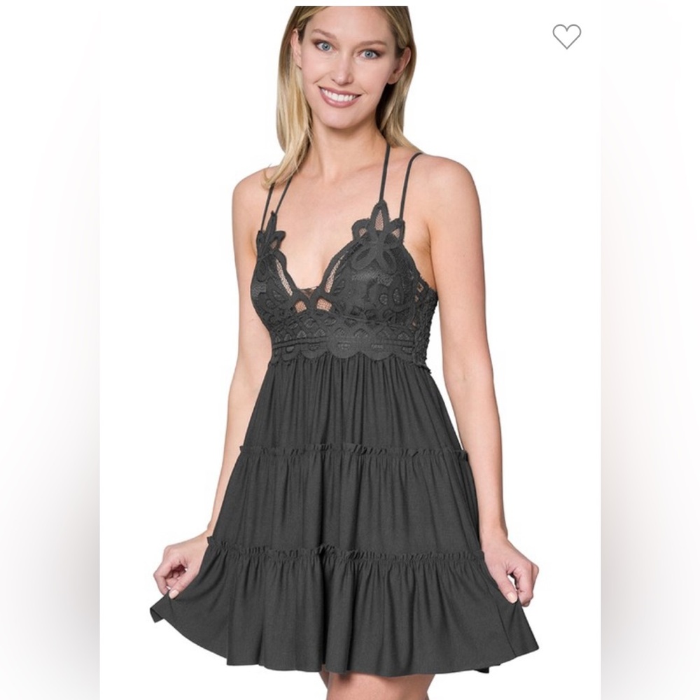 Grey crochet lace ruffle dress!